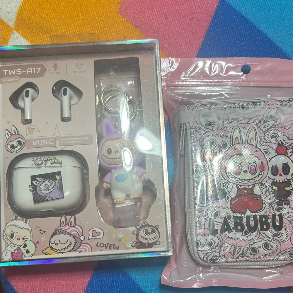 Wireless Earbuds with Cute Character Case with small wallet